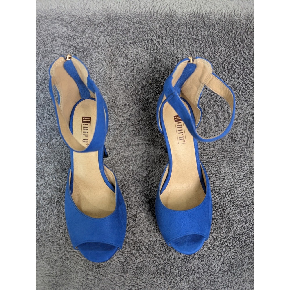 IDIFU Royal Blue Suede Platform Stiletto Heels Ankle Strap Peep Toe Size 5